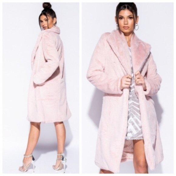Blush Pink Faux Fur Coat Sz 2 - Picture 2 of 12